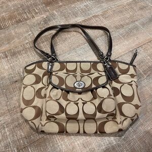Coach Tan and Brown Signature Shoulder Bag